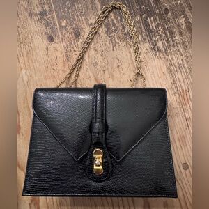1970's-80's BLACK Susan Gail Snake Skin CLUTCH Shoulder Bag with chain